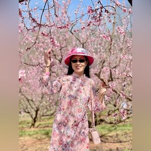 New Ao dai suông kim sa sequin, Vietnamese traditional long dress set m 2 🎁 pink